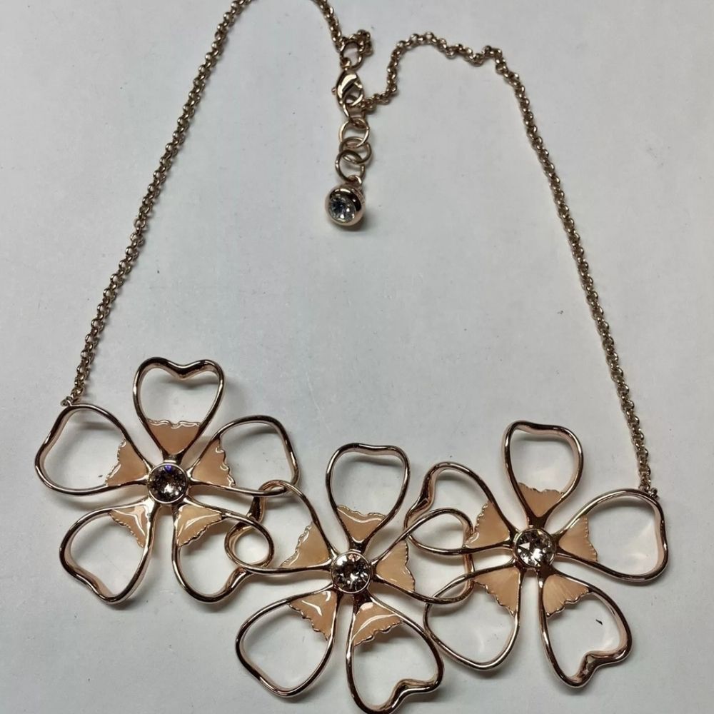 Ted Baker Statement Necklace Rose Gold Flower Crystal Signed EUC - Picture 6 of 9